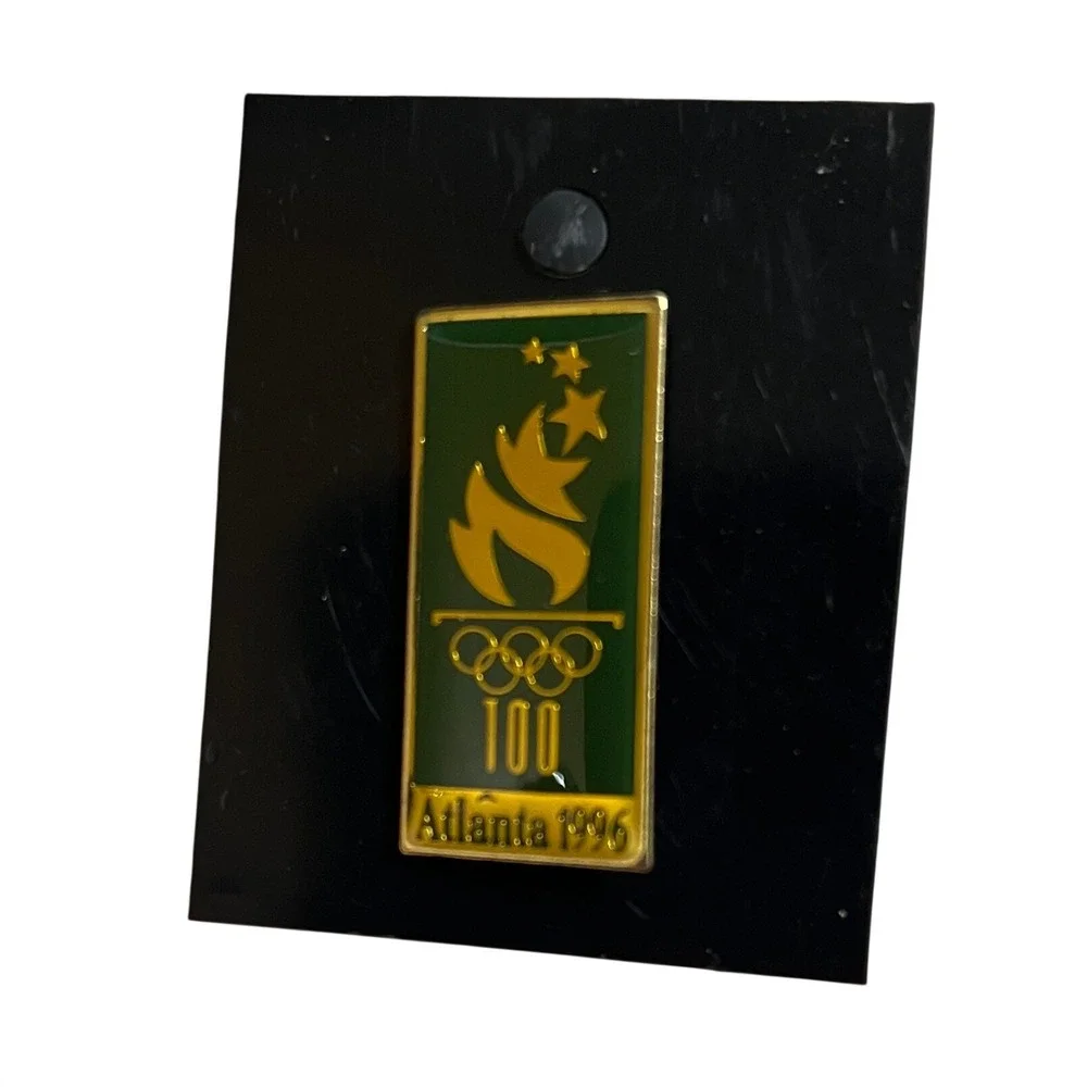 Atlanta 1996 Olympic Centennial Torch Logo Enamel Lapel Pin Gold Green 100 Years